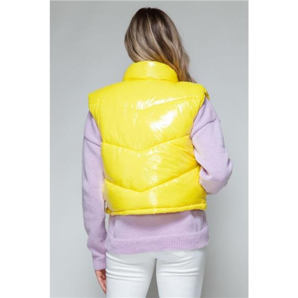 Snobbish Zip Up Turtleneck Shiny Quilted Vest - Picture 2 of 7